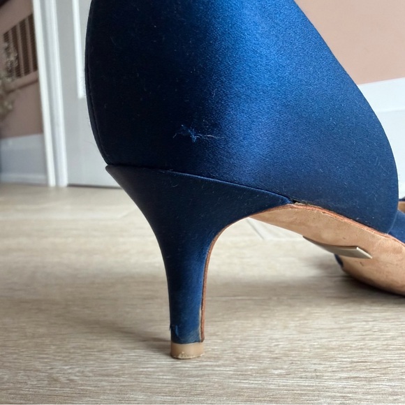 Badgley Mischka Blue Satin D’Orsay Peep Toe Crystal Heels Size 7 - Picture 14 of 14